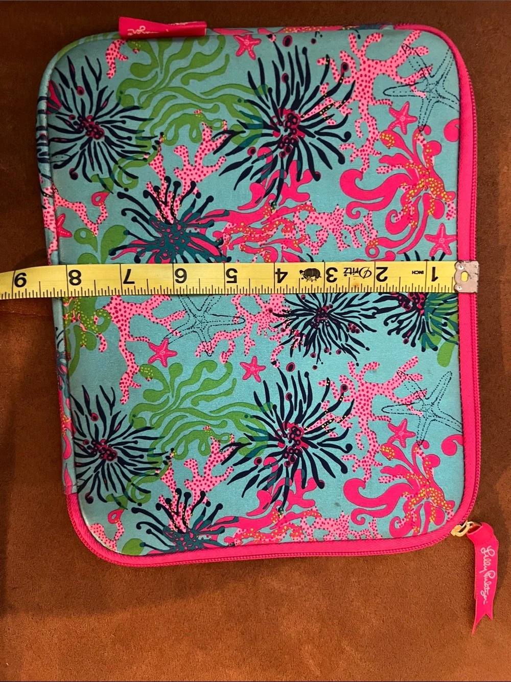 Lilly Pulitzer Floral Seafoam Tablet Sleeve with Hot Pink Trim
